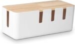Cable Management Box by , 12x5x4.5 inches, Wood Lid, Wire Organizer for Desk TV Computer USB Hub System to Cover and Hide & Power Strips & Cords