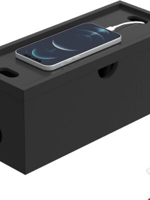 Bamboo Cable Management Box, Large Cord Organizer Box Cable Box to Hide Wires & Power Strips for Desktop Storage Cord Holder for Office Home,No Assembley Required (All Black, 1Medium)