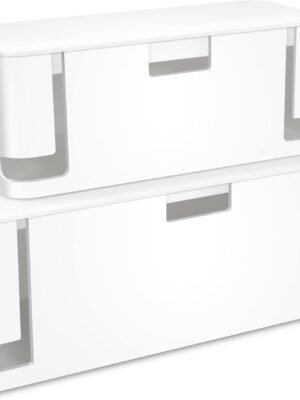 Cable Management Box White, 2Pack Cord Organizer Box - Extra Large and Medium Size, Cord Hider Box to Conceal Power Strips on Desk or Floor, Made from Electrically Safe ABS Material