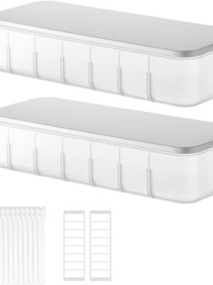 2 Pack Cable Organizer Box with Lid, Desktop Charging Cord Organizer and 14 Wire Ties, Cable Storage Organizer Box for Office, Home, Desk Accessories, Stationery Supplies, Charger Organizer Storage