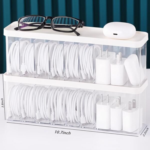 Charger Cable Cord Storage Organizer Box - 2 Pack With Lid - Easy Storage Without Cable Ties