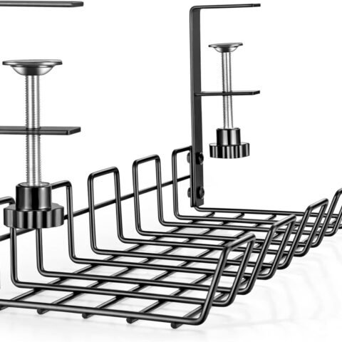 Under Desk Cable Management Tray Organizer for Cord Wire Desk Table Rack No Drill Installation for Home Office Workstation PC Computer Desktop Laptop
