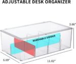 Clear Plastic Cord Organizer Box with Adjustment Compartments, Large Cable Management Case with Lid and 10 Wire Ties for Desk Drawer, Home Office, Art Supply, Electronic Accessories (1 PACK)