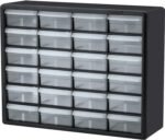 24-Drawer Plastic Drawer Storage Cabinet for Garage Organization, Bead Organizer, Building Bricks Storage, Teacher Toolbox, Makeup Organizer, 20-Inch W x 6-Inch D x 16-Inch H, 10124 Black