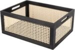 Wooden Frame Storage Basket, Decorative Organizer Crates Box with Built-in Handle,Natural Wire Wood Nesting Drawer Storage for Kitchen, Bathroom and Office Desktop-(15" Lx11 Wx6.3 H-Black)