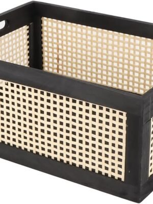 Wooden Frame Storage Basket, Decorative Organizer Crates Box with Built-in Handle,Natural Wire Wood Nesting Drawer Storage for Kitchen, Bathroom and Office Desktop-(15" Lx11 Wx6.3 H-Black)