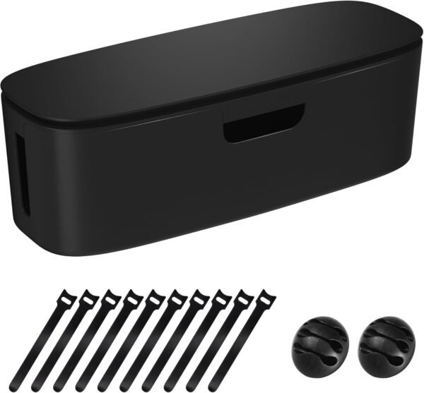 Cable Management Box - Large Cord Organizer Box to Hide Power Strip & Under Desk, TV Computer Wires Cable Organizer Box with , Desk Cord Organizer for Home/Office - Black