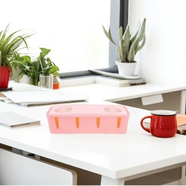 Plug Socket Dust Safety Box Pink Cable Hider Box for Storage and Organization of Cords Wires and Cables for Desk and Home Use
