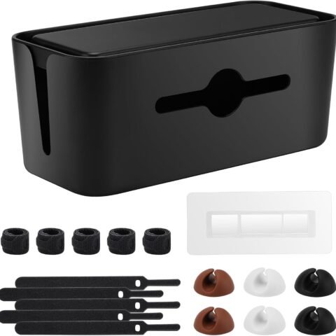 Cable Management Box,Cord Organizer Box for Desk Floor Cable Hide,Cable Box Organizer to Cover The Power Strip Cord Wires for Home Office,Black