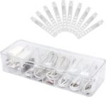 Clear Electronics Organizer Box with 10 Wire Ties, Desktop Cable Management Box with Lid, Acrylic Cord Organizer Case 8 Compartment Electronic Accessories Case for Desk Drawer, Office, Home