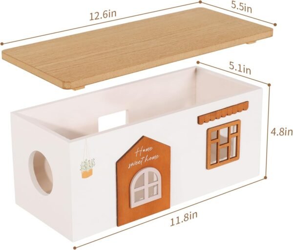 Cable Management Box, Wood Extension Cord Organizer, Handmade Power Strip Box for TV Computer Wire USB Hub System, Surge Protector Cord Hider Box on Desk or Floor (Medium)