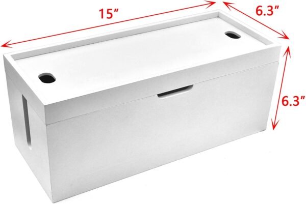 15 x 6.3 x 6.3 inch Bamboo Large Cable Management Box, Organizer Cord Box Hider - Power Strip Hider Cable Storage for Office, TV Wires, Desk Cord Organizer, No Assembley Required, Bamboo (White)