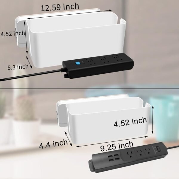 Cable Management Box 2 Pack with 122 Cable Clips Set, Large Cord Organizer Box Hide Power Strip for Computer, Router, USB Hub and Under Desk Power Strip, Safe ABS Material Cord Management
