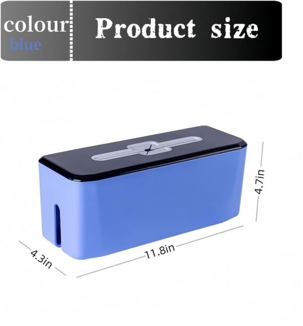 Cable Management Box for Wire Storage, 11.8 x 4.3 x 4.7 inches, Blue