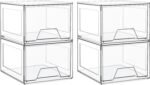 4 Pack Stackable Makeup Organizer,4.4'' Tall Acrylic Bathroom Organizer and Storage Drawers, Clear Plastic Drawer Storage Bins For Vanity, Undersink, Cabinets, Pantry