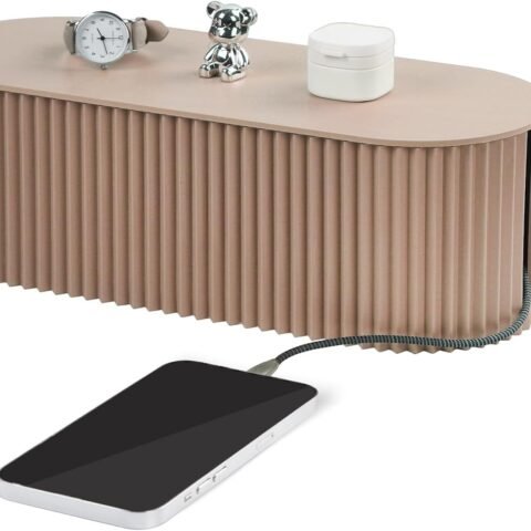 Cable Management Box Large Cable Organizer Box for Power Strips, Surge Protectors, Chargers, Adapters, TV Computer Wires Cable Hider Organizer Box with Cable Ties，Clip Holders - Khaki