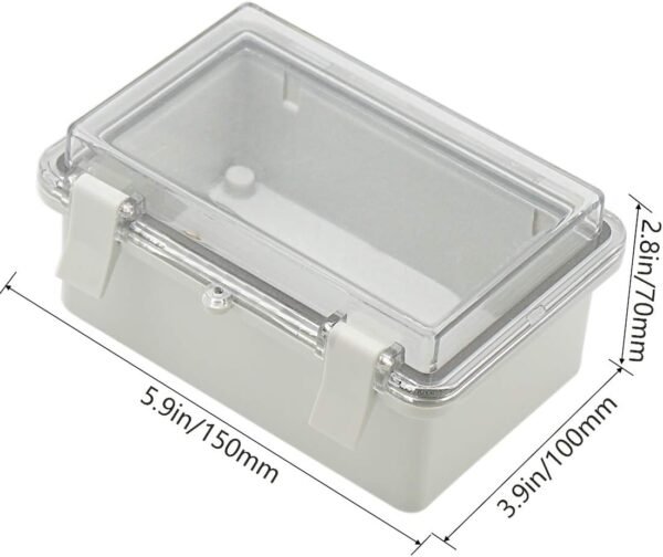Junction Box ABS Plastic Dustproof Waterproof IP65 Electrical Boxes Hinged Shell Outdoor Universal Project Enclosure Clear Cover with 2 Cable Glands 5.9 x 3.9 x 2.8 inch (150x100x70 mm)