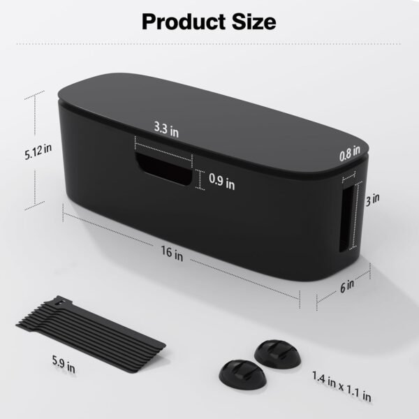 Cable Management Box - Large Cord Organizer Box to Hide Power Strip & Under Desk, TV Computer Wires Cable Organizer Box with , Desk Cord Organizer for Home/Office - Black