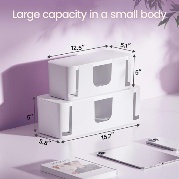 2 Pack Cable Management Box, Stylish Cable Box with Cord Organizer for Desk, Pet & Child-Proof Cord Hider and Power Strip Protector, Ideal for Home & Office, Durable Cable Organizer Box