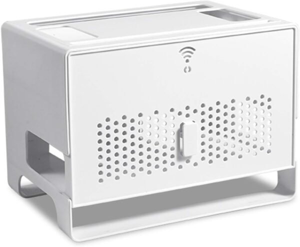 Router Storage Box, Cable Management Box, Cable Cord Organizer Hiding Box, Set-top Box Rack, Desktop Double-Layer Hollow Heat Dissipation Cable Management Box,Large Storage Holder Desk-White