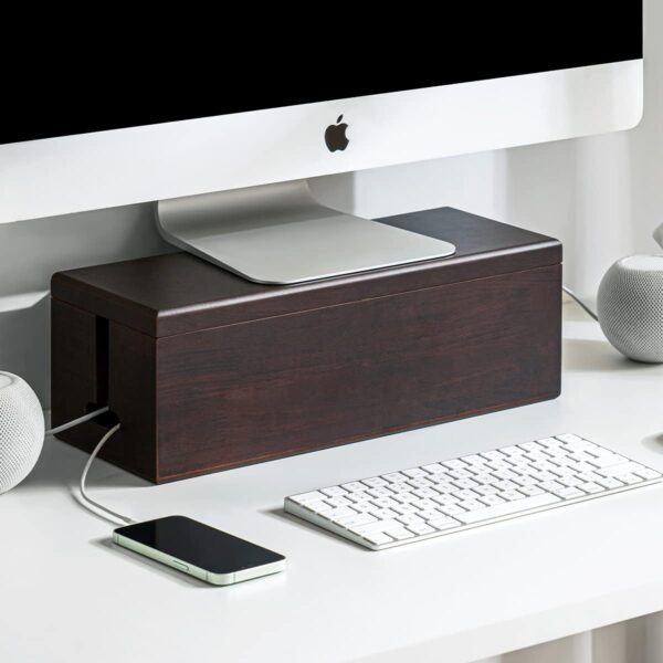 Large Cable Management Box-Stylish Wire Organizer, Wire Concealer and Wire Management Box-Wire Management Box with Protective Sleeve (Brown)