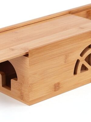 Extra Large Cable Management Box with Lid, Bamboo Cable Box for Cords, Power Strips or Surge Protectors, Hide Loose Wires Behind TVs, Home, Computers, Office Desks by
