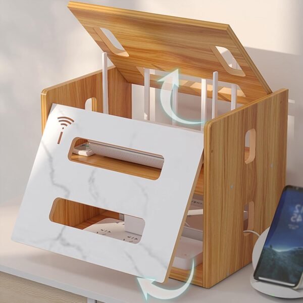 WiFi Router Desktop Storage Box,Power Router Fences Standing Shelf Units,Wooden Cable Management Hider Box Router Storage Racks for Desktop Office and Home,A