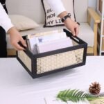 Wooden Frame Storage Basket, Decorative Organizer Crates Box with Built-in Handle,Natural Wire Wood Nesting Drawer Storage for Kitchen, Bathroom and Office Desktop-(15" Lx11 Wx6.3 H-Black)