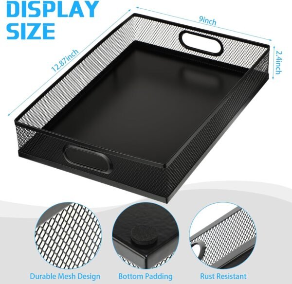 3 Pcs Desk Drawer Organizer Tray Metal Mesh Desktop Storage Box File Organizer with Handle Portable Large Storage Basket for Office Supplies Craft Magazine Paper 12.87" x 9" x 2.4" (Black)