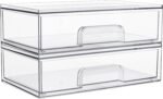 12.1''W Clear Stackable Storage Drawers,2 Pack Acrylic Plastic Organizers Bins for Makeup Palettes, Cosmetics, and Beauty Supplies,Ideal for Vanity, Bathroom,Cabinet,Desk Organization
