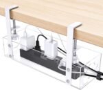 Acrylic Under Desk Cable Management Tray,  Neat and Smooth Cable Organizers with Clamp for Wire Management,2 Hole Under Desk Storage, Clear