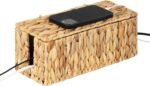 Cable Management Box, 2 Slots Wicker Cable Organizer to Hide Cords and Power Strip, Water Hyacinth Cord Hider Box for Home & Office