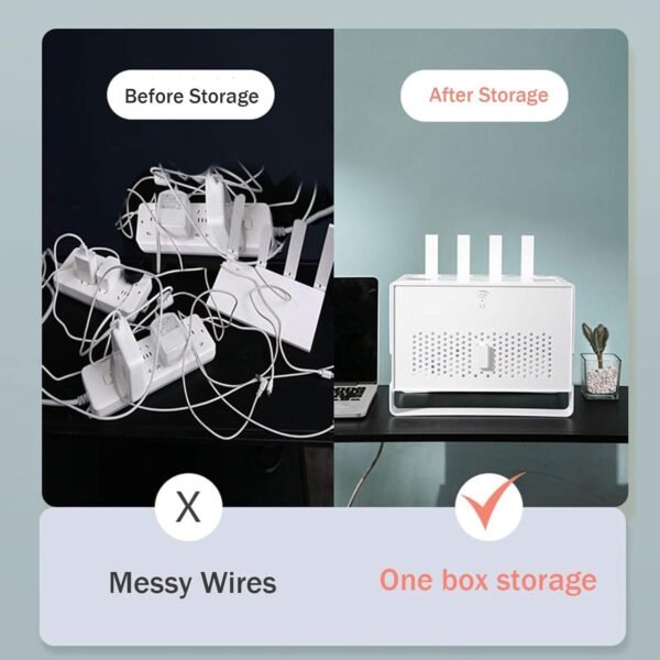 Router Storage Box, Cable Management Box, Cable Cord Organizer Hiding Box, Set-top Box Rack, Desktop Double-Layer Hollow Heat Dissipation Cable Management Box,Large Storage Holder Desk-White
