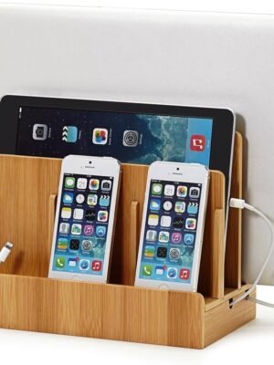 Multi-Device Charging Station Dock & Organizer - Multiple Finishes Available. for Laptops, Tablets, and Phones - Strong Build, Eco-Friendly Bamboo