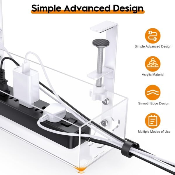 Acrylic Under Desk Cable Management Tray,  Neat and Smooth Cable Organizers with Clamp for Wire Management,2 Hole Under Desk Storage, Clear