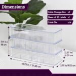 Set of 3 Cable Organizer Boxes with Labels - Charger Box Organizer, Stackable with Lids - Cord Storage for Desk & Drawer - Case