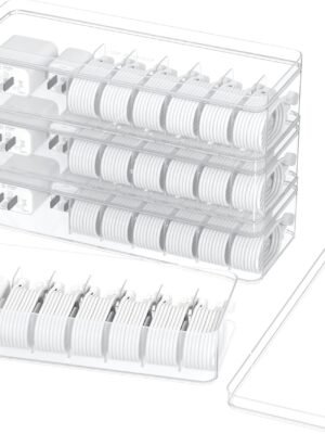 4 Pcs Cable Organizer Box,Plastic Cord Charger Storage Organizer Box with Lid Stackable Electronics Organizer for Desk Data Cable Management Box