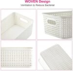 Plastic Storage Baskets With Lid Organizing Container Lidded Knit Storage Organizer Bins for Shelves Drawers Desktop Closet Playroom Classroom Office, White, 6 Pack