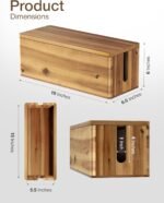 Acacia Wood Cable Management Box Round Edge - 16" L Wooden Cable Organizer Box for Electrical Hiding Cord Management - Power Strip Hider Cable Storage Box for Office, Router Wires, Under Desk