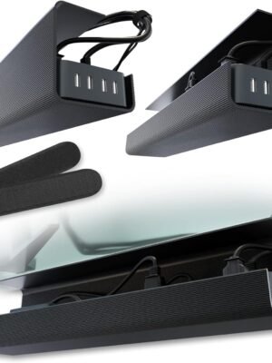 No-Screw Under Desk Cable Management Tray - Self-Adhesive Installation, Cord Management, Cable Tray, Under Desk Wire Organizer - Black Set of 2