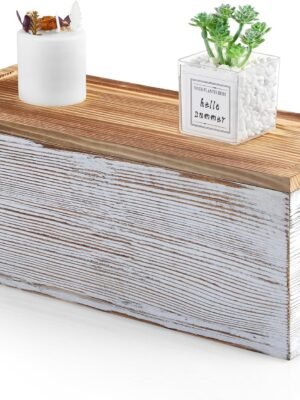 Large Cable Management Box, White Washed Wood Cord Organizer Box for Desk, Floor, Office to Hide Extension Cords Power Stripes Surge Protectors Chargers Wires