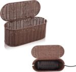 Cable Management Box, Handmade Rattan Cable Organizer, 2 Open Slots Cords Hider Box, Under Desk Cord Organizer for Computer Router USB Hub & Power Strip, Patent Pending, 15.9" x 6.5" x 6.5", Brown