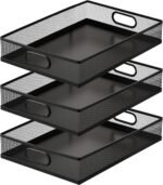 3 Pcs Desk Drawer Organizer Tray Metal Mesh Desktop Storage Box File Organizer with Handle Portable Large Storage Basket for Office Supplies Craft Magazine Paper 12.87" x 9" x 2.4" (Black)