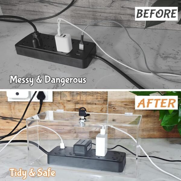 2PC Acrylic Plug Organizer Upgrade,Cable Management Box with Lock,Cable Organizer Box for Surge Protector Power Strip,TV Computer,Cable Wires of Home,Office,Child and Pet Proof