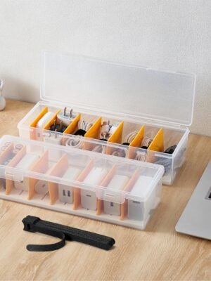 2 Pack Cable Organizer Storage Box with 16 Cable Ties, Clear Phone Charger Organizer Case Wire Organizers for Cords Electronic Storage Box for Drawer Desk Office Home