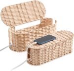 Cable Management Box 2Pack Cream, Handwoven Large and Small Cable Organizer Box Cover to Hide Cords and Power Strip, Imitation Wicker Cord Organizer Box Hider for Office Desk and Floor