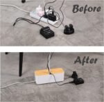 Cable Management Box Small White, Extension Cord Organizer for Power Stripe Surge Protector Wire Management Concealer Cover Hider for Desktop Home Office Kitchen (White)