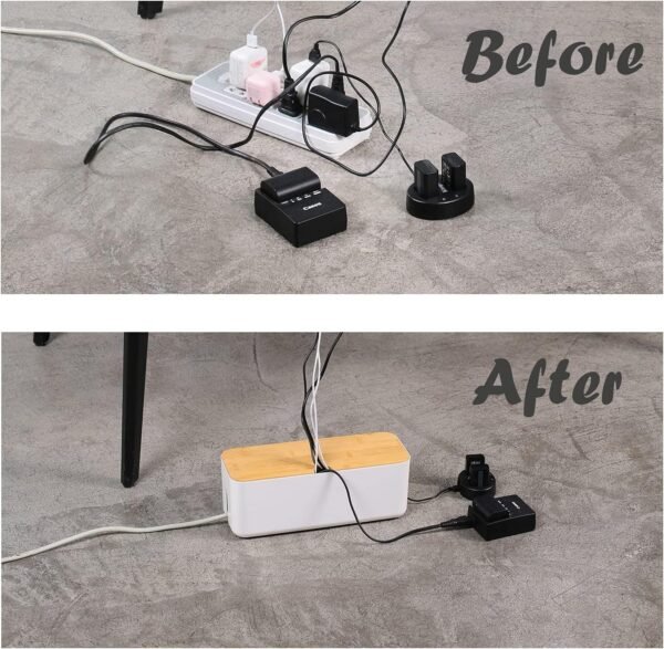 Cable Management Box Small White, Extension Cord Organizer for Power Stripe Surge Protector Wire Management Concealer Cover Hider for Desktop Home Office Kitchen (White)