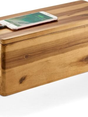 Acacia Wood Cable Management Box Round Edge - 16" L Wooden Cable Organizer Box for Electrical Hiding Cord Management - Power Strip Hider Cable Storage Box for Office, Router Wires, Under Desk