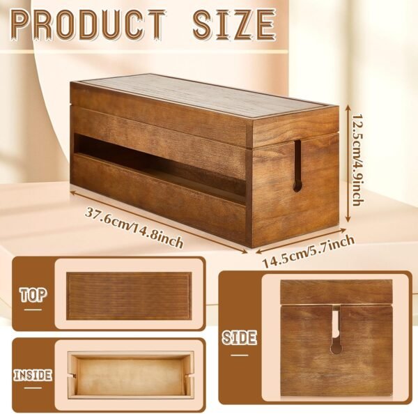 48 Pcs Wooden Cable Management Box Cable Organizer Box Set Power Strip Holder Cord Hider Clip Adhesive Management Ties Cord Sleeves for Desktop Home Office(Brown,Large)